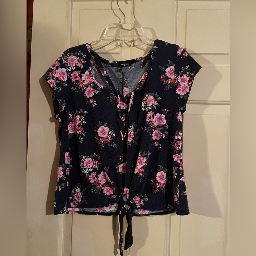 Daisy Navy Floral Blouse with Pink Highlights